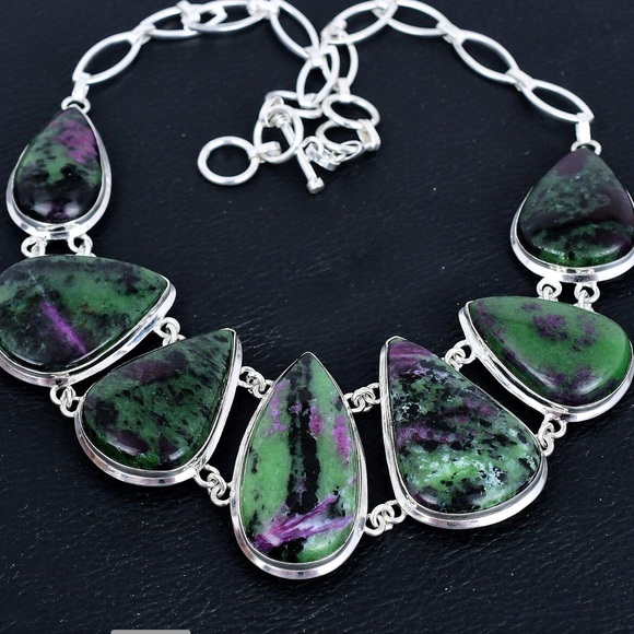 Ruby Zoisite Necklace! Handmade Gemstones and 925 Stamped Sterling Silver! - Picture 3 of 11
